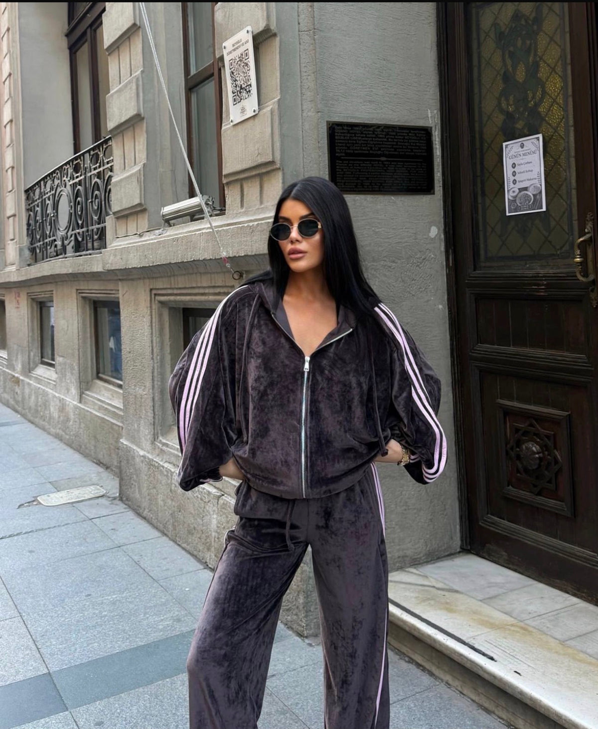 Velvet Pink Stripe 3-Piece Tracksuit