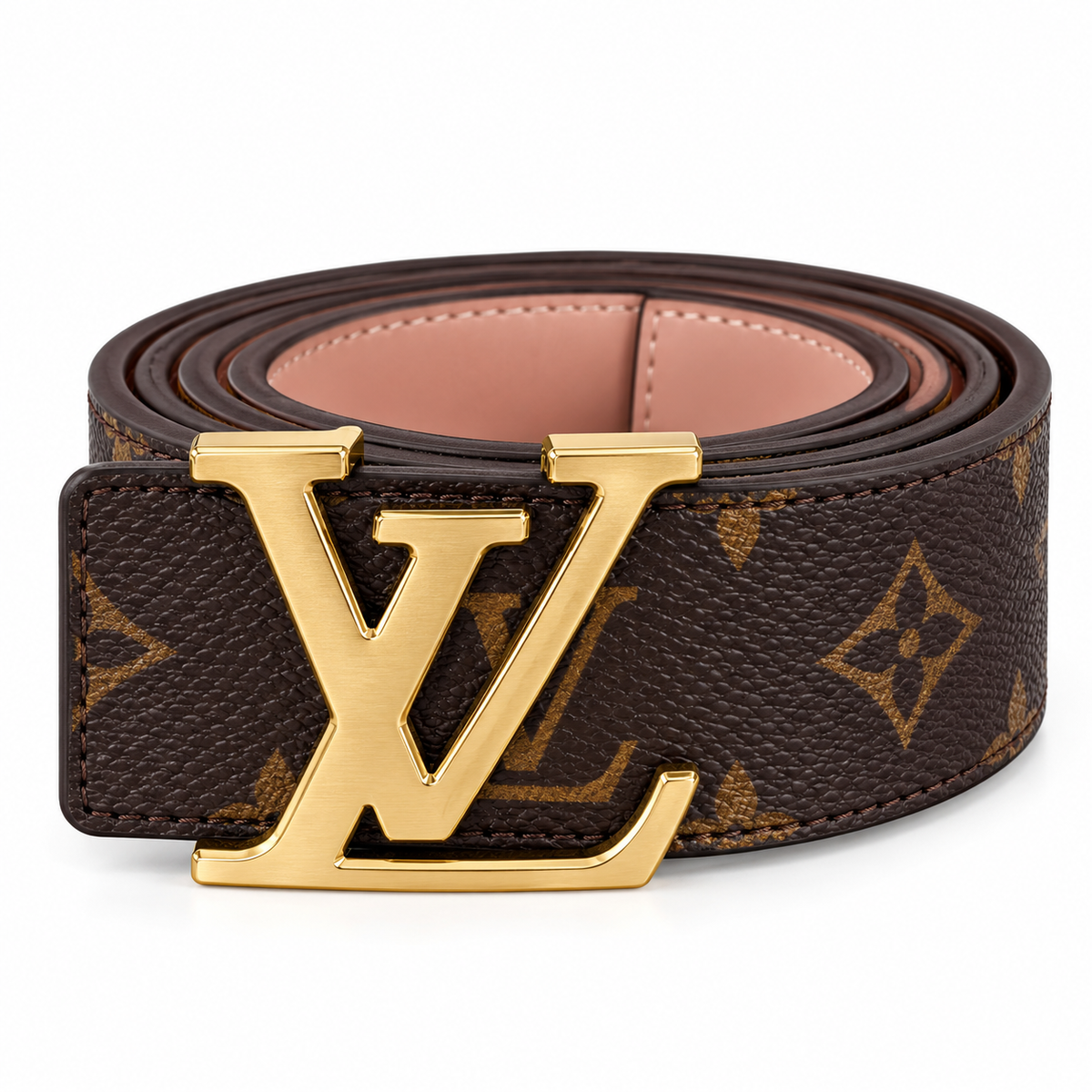 Brown Monogram Leather Belt with Gold-Tone LV Buckle – Luxury Style