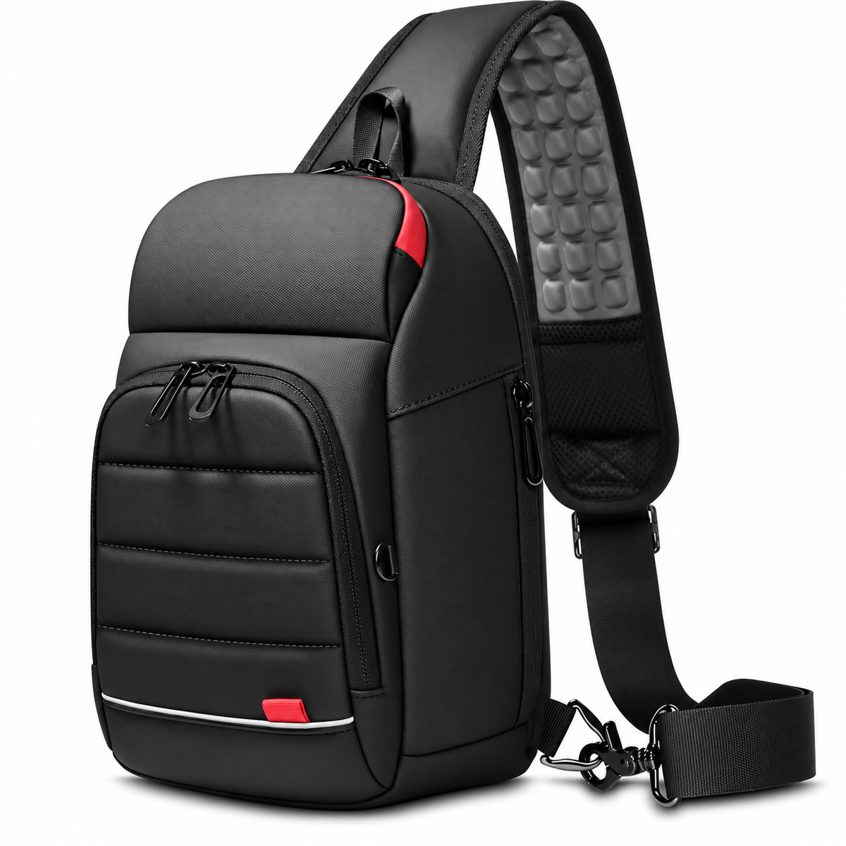 Men’s Black Crossbody Backpack with Red Accents