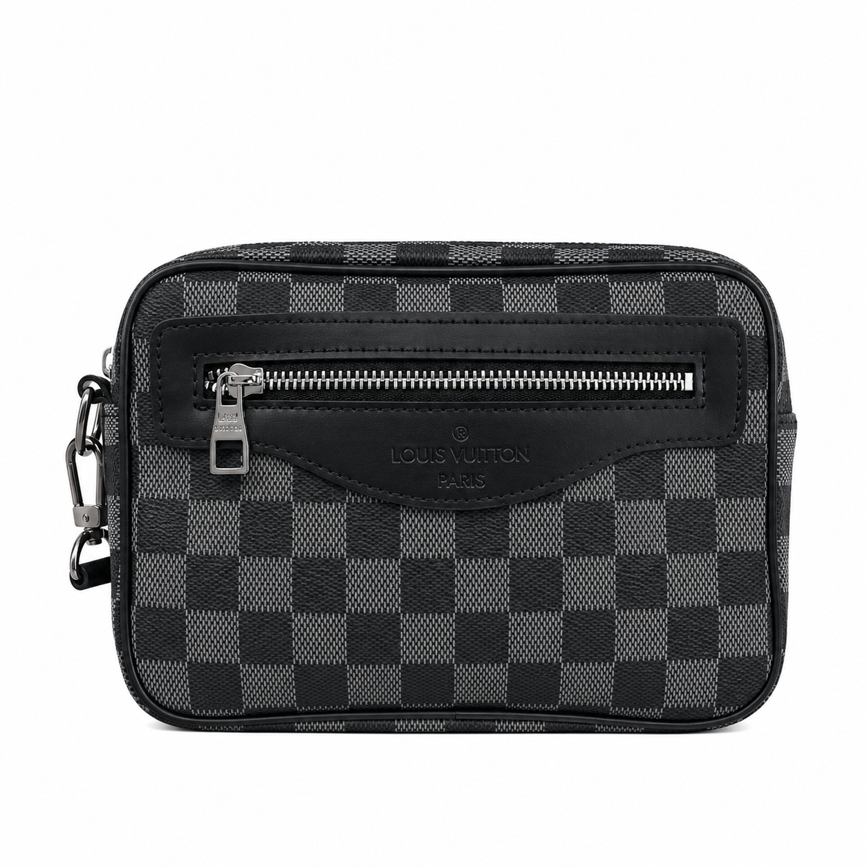 L.V Luxury Black Monogram Leather Wristlet Clutch Bag