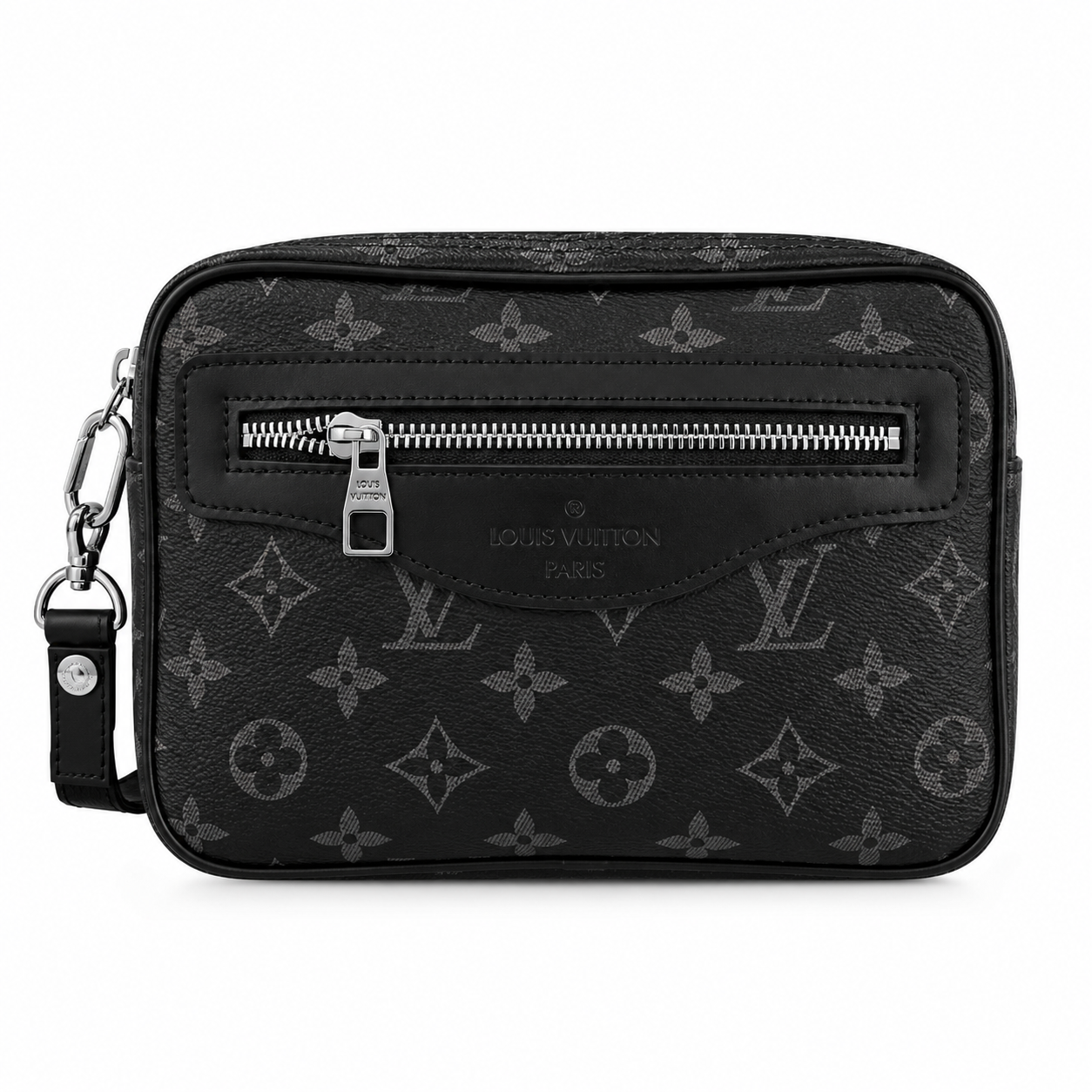 Luxury Black Monogram Leather Wristlet Clutch Bag