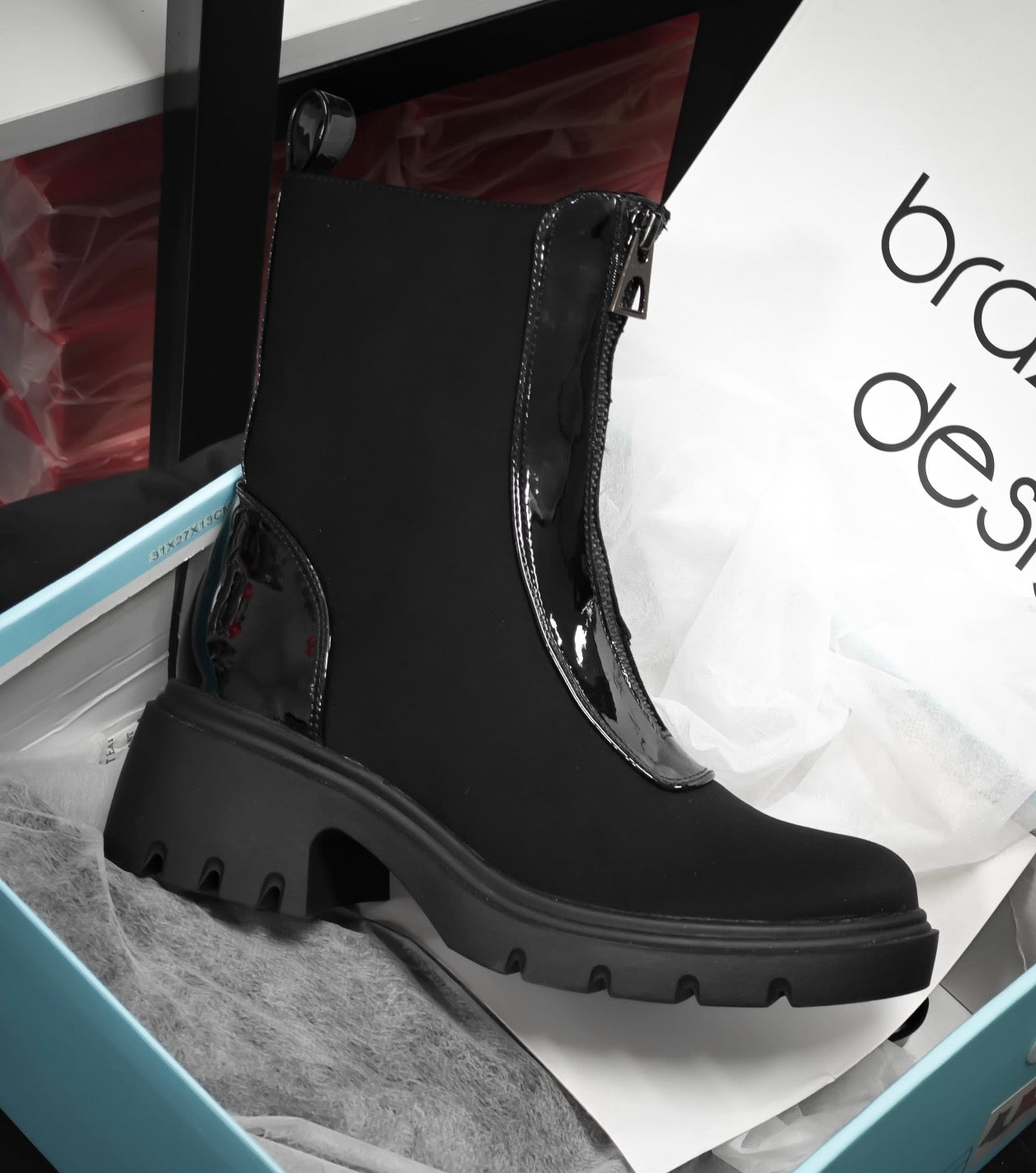 Black Chunky Zipper Ankle Boots