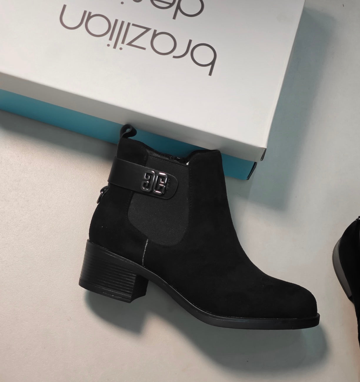 Black Leather Ankle Boots with Silver Detail