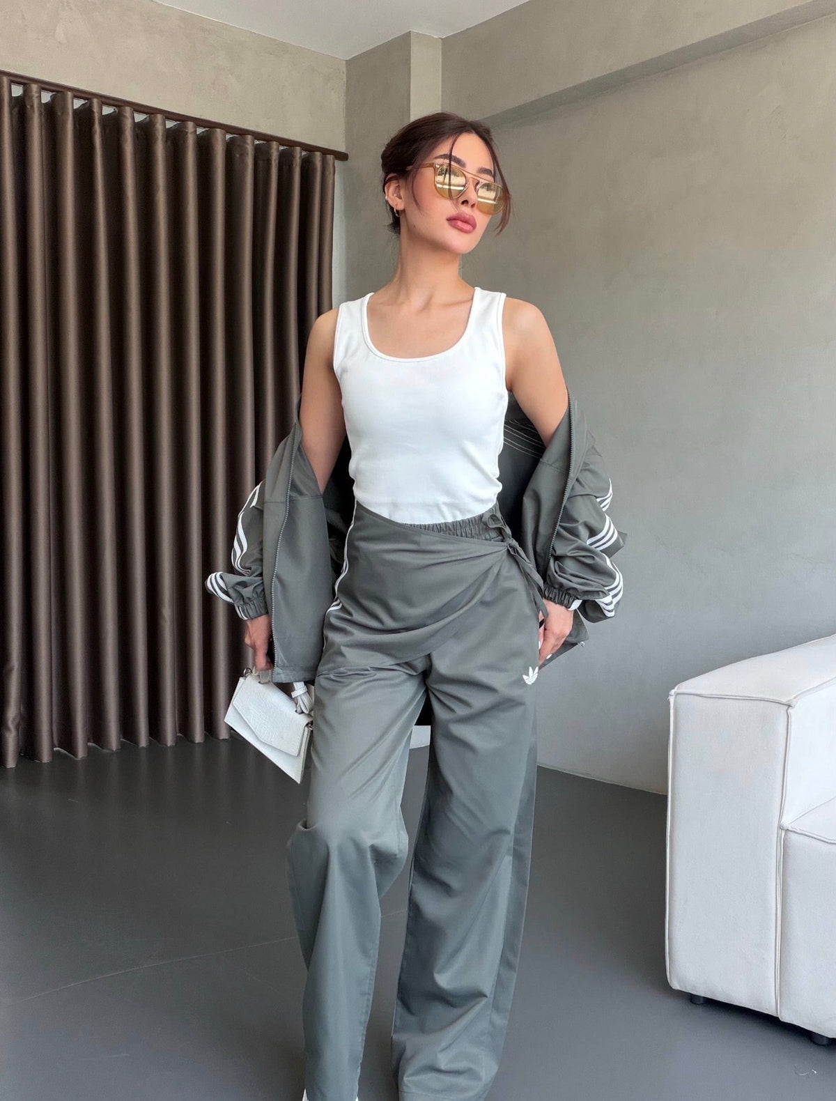 Gray Oversized Sporty 3-Piece Set