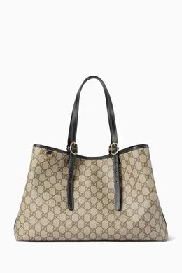 Gucci GG Supreme Monogram Emblem Large Tote Bag Beige