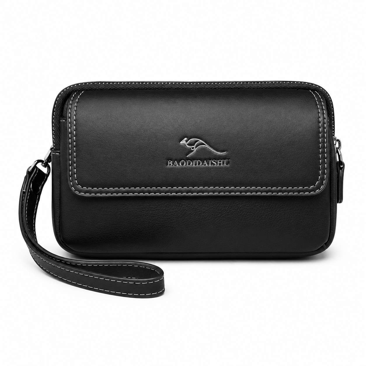 Classic Black Leather Wrist Clutch Wallet