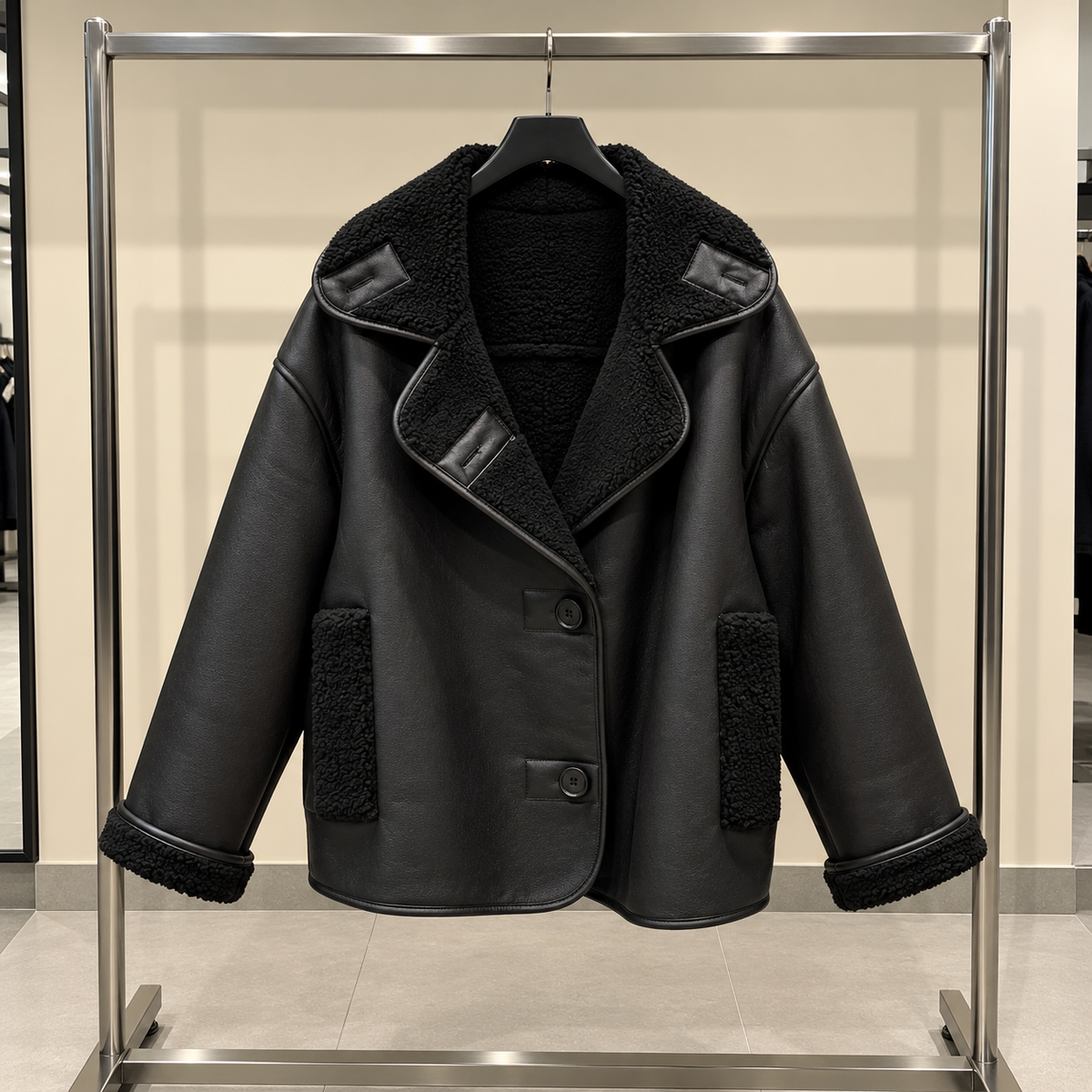 black Shearling Leather Jacket