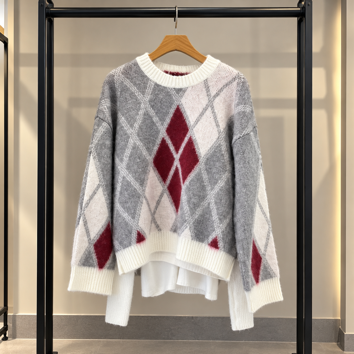 Elegant Argyle Knit Sweater