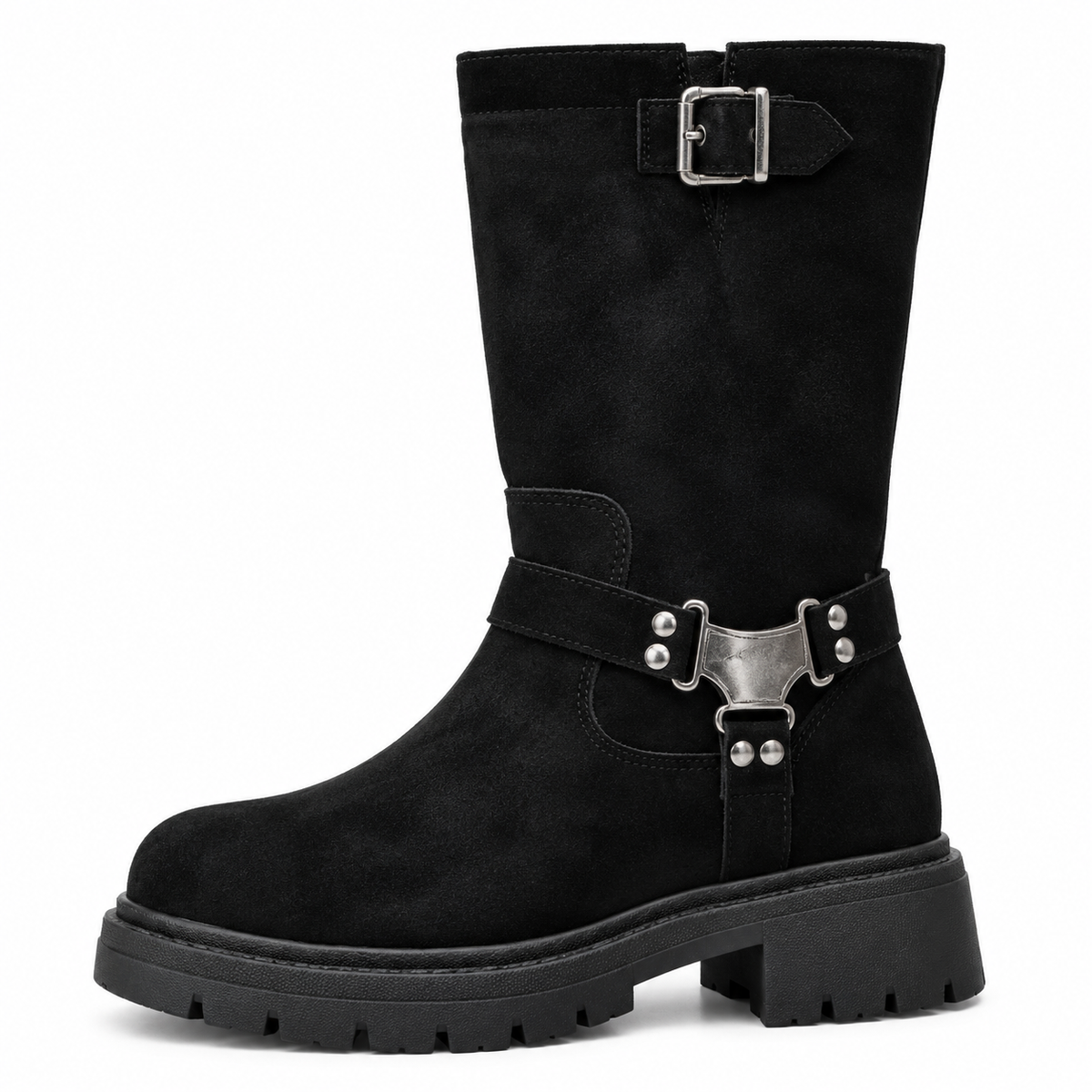 Women’s Knee-High Buckle Boots – Chunky Sole