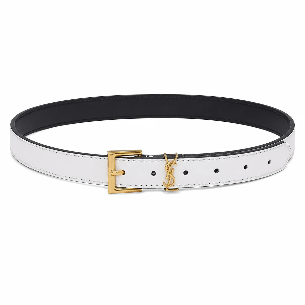 white Saint Laurent Cassandre leather belt