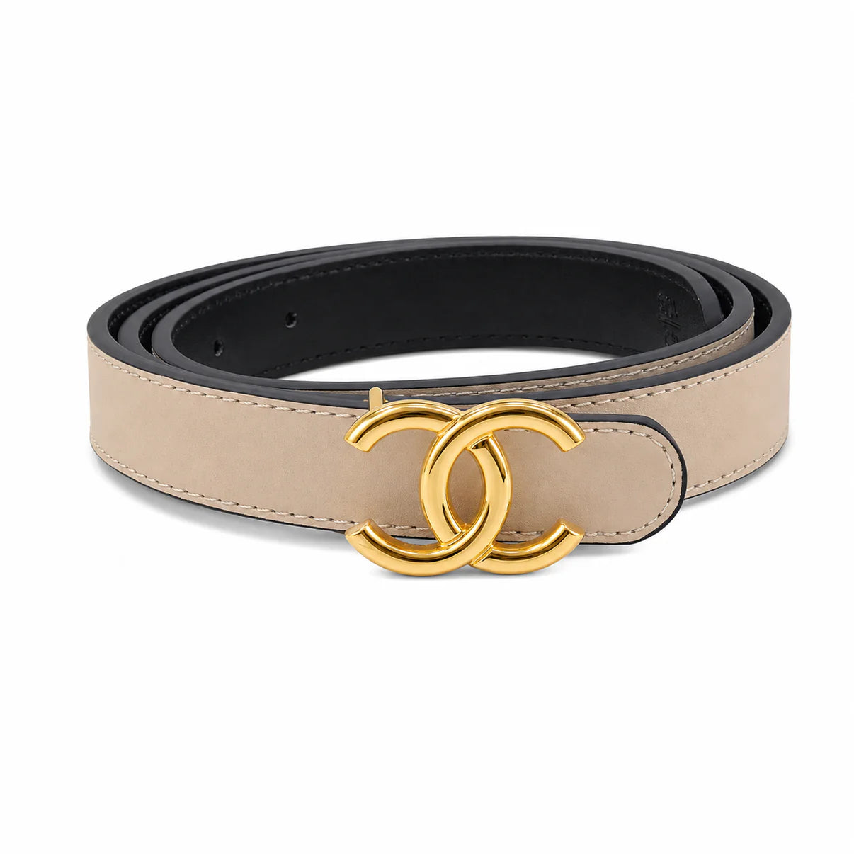 Chanel Calf Leather Gold CC Logo Beige Waist Belt