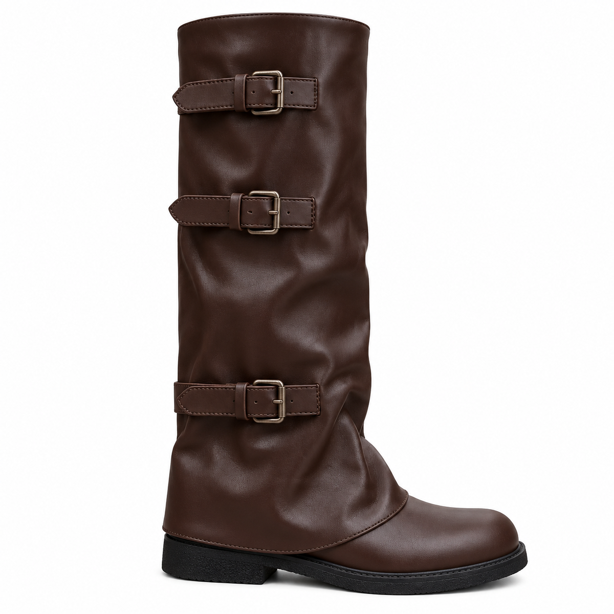 Buckle Knee-High Combat Boots