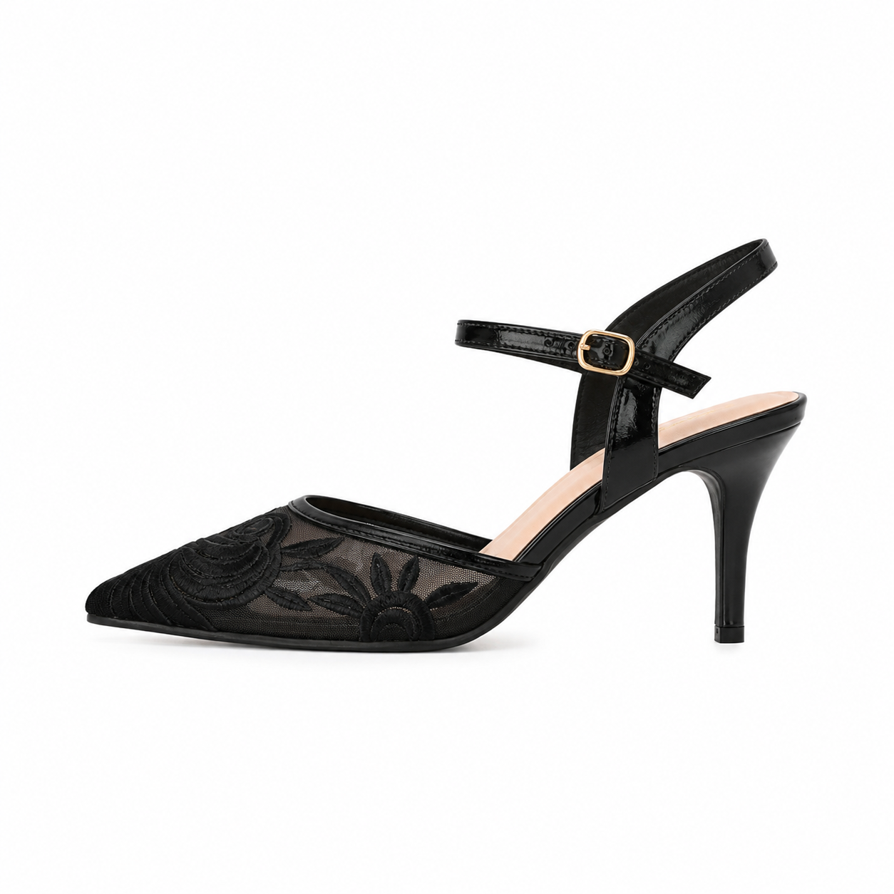 Elegant Floral Mesh Slingback Heels