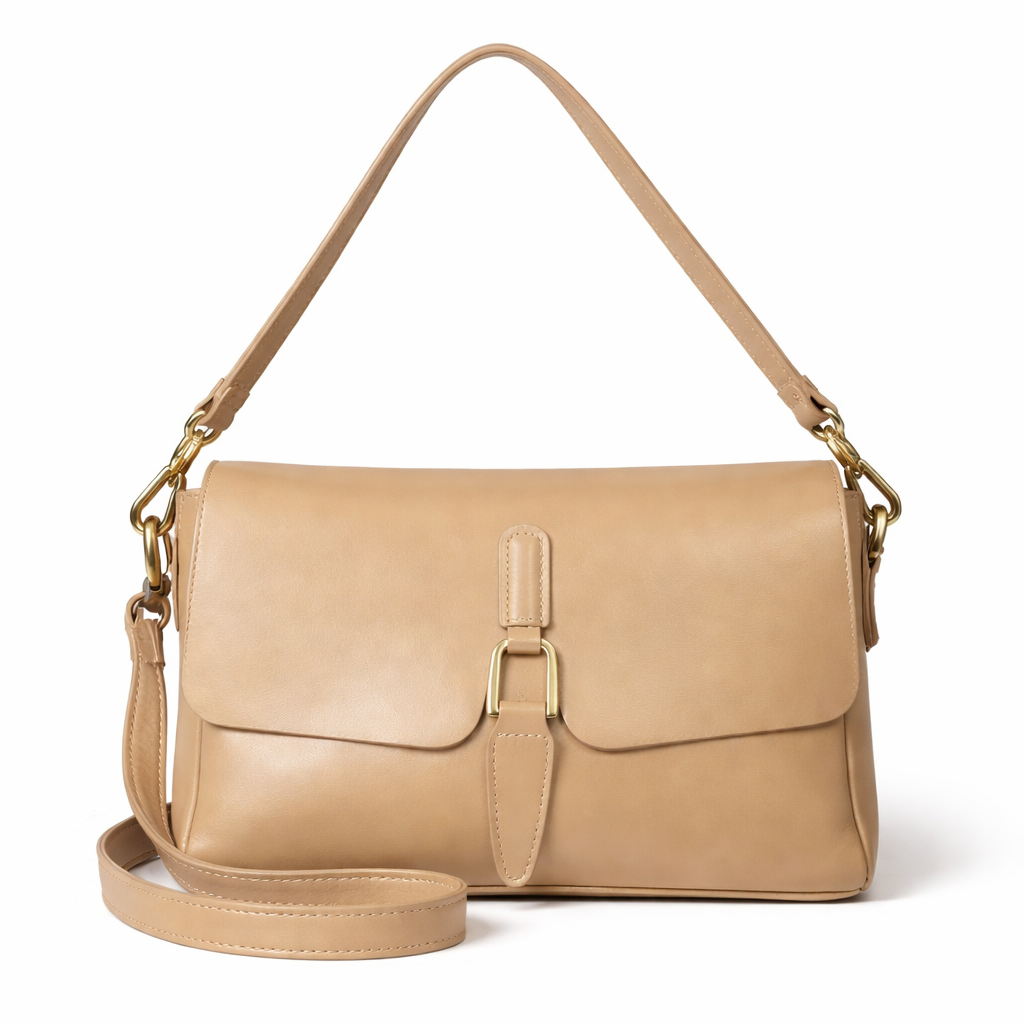 Classic Beige Leather Shoulder Bag