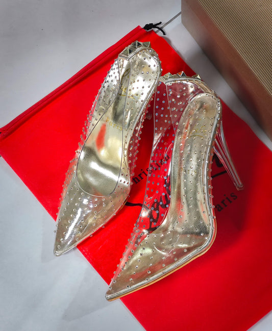 VALENTINO GARAVANI ROCK STUD EMBELLISHED PUMPS CLEAR gold