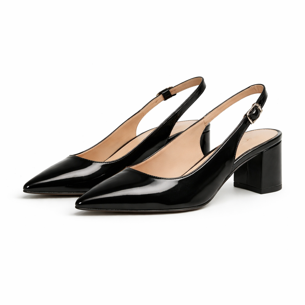 Classic Black Patent Slingback Heels ✨