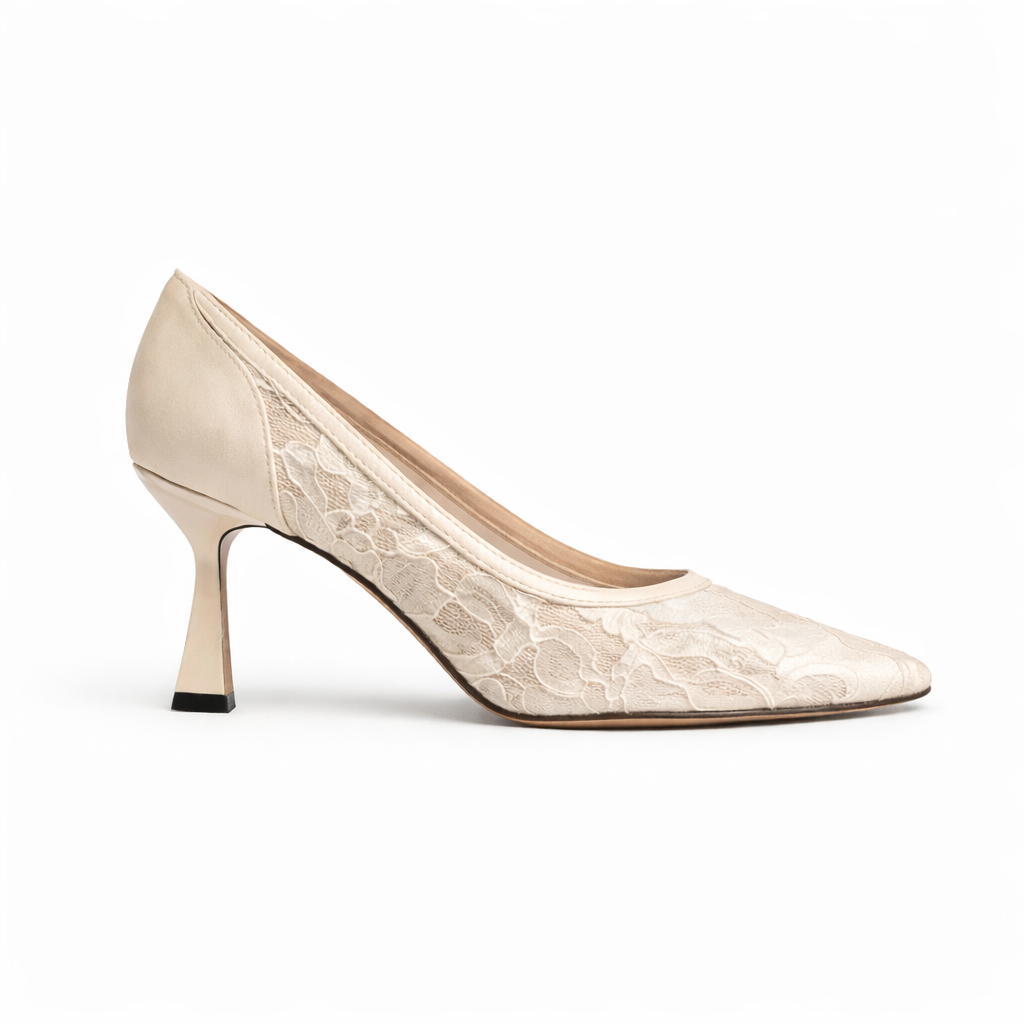 lace pointed-toe ankle strap heels