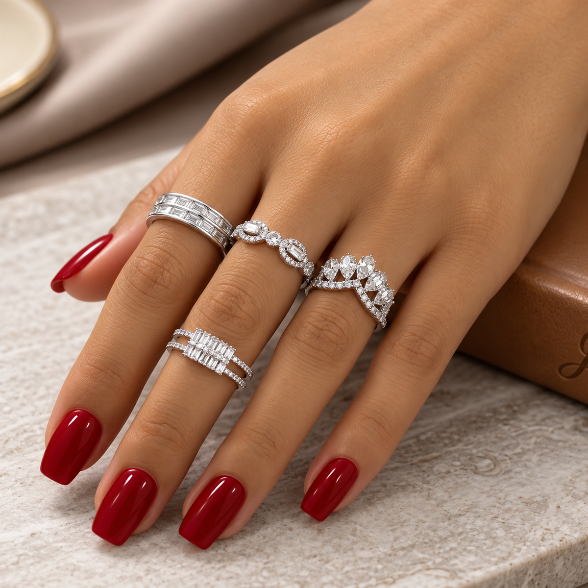 Luxury Silver-Tone Crystal Ring Collection – Elegant Statement Rings