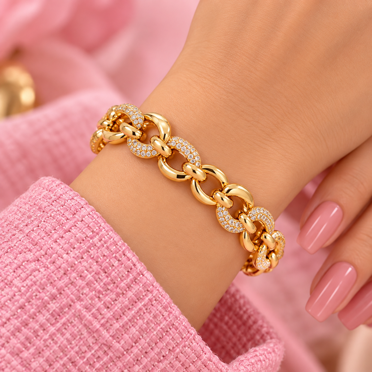 Gold-Tone Crystal Chunky Link Bracelet