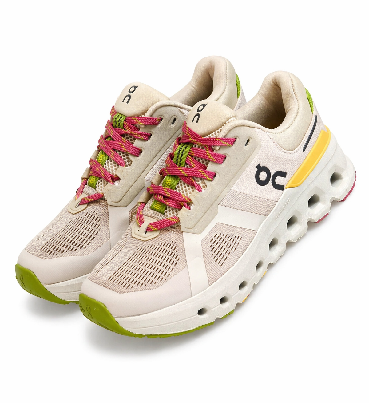 Beige Performance Sneakers with Vibrant Lace Detail