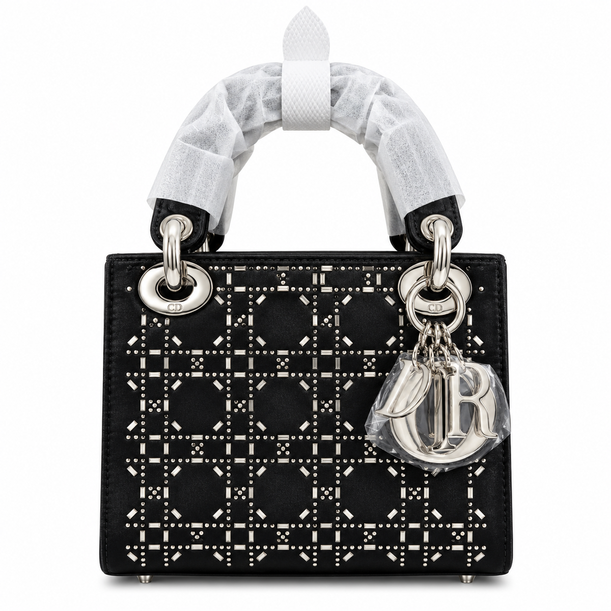 Christian Dior Black Strass Cannage Satin