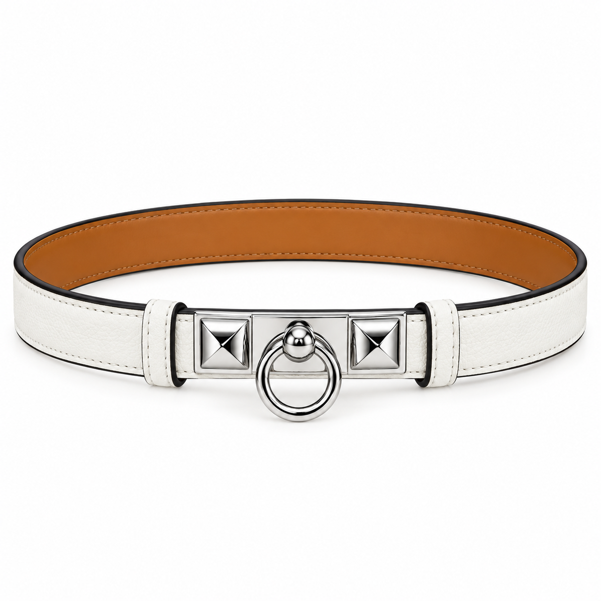 Taupe Textured Leather Belt with Gold-Tone Ring Buckle – Elegant Design