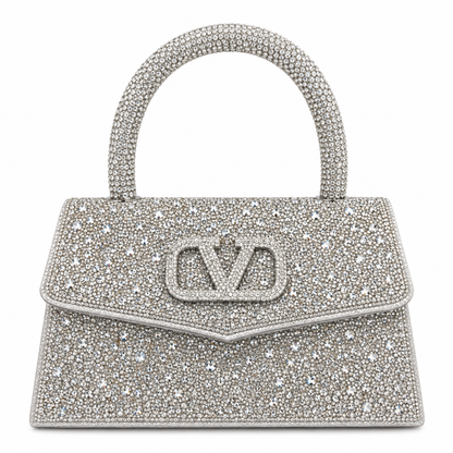 Rhinestone Hoop Handle Clutch Bag