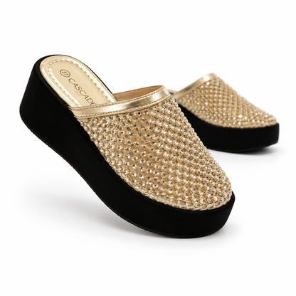 Women’s  Rhinestone Platform Wedge Mule Sandals