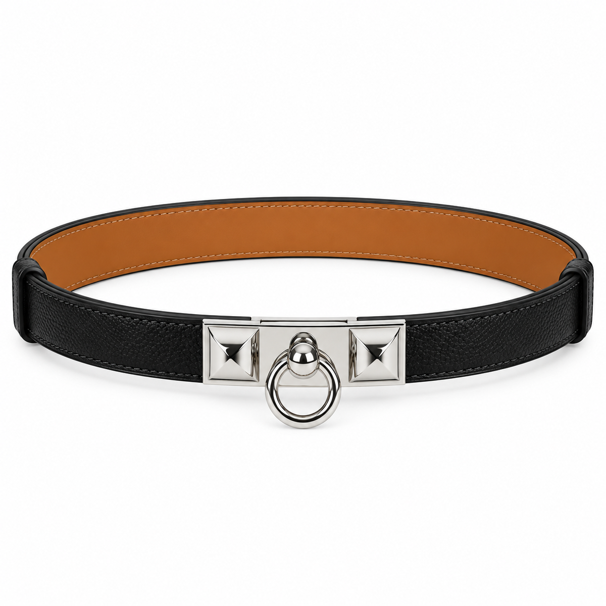 Taupe Textured Leather Belt with Gold-Tone Ring Buckle – Elegant Design