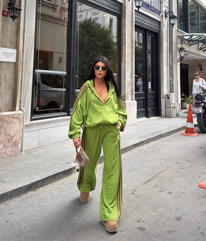 Lime Green & Pink Stripe Tracksuit Set