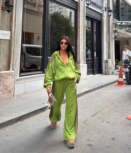 Lime Green & Pink Stripe Tracksuit Set