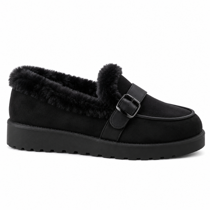 Fur-Lined Buckle Platform Loafers