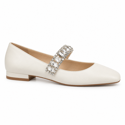Women’s Black Crystal Buckle Mary Jane Flats – Elegant Low Heel