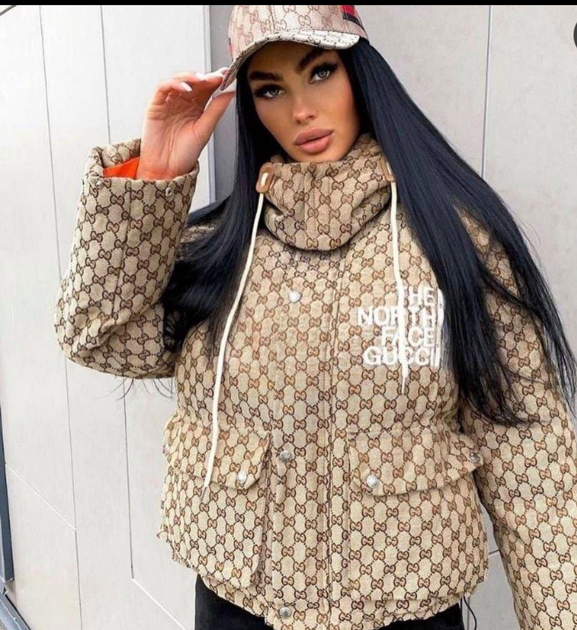 Beige GG Monogram Puffer Jacket
