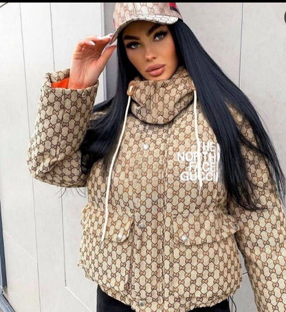 Beige GG Monogram Puffer Jacket