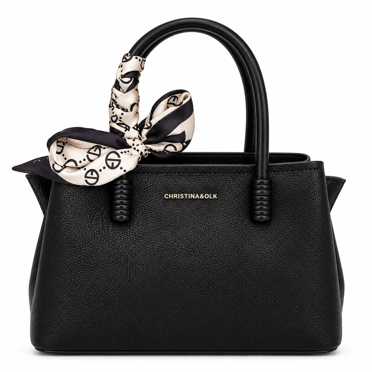 Elegant  Textured Handbag with Silk Scarf Detail