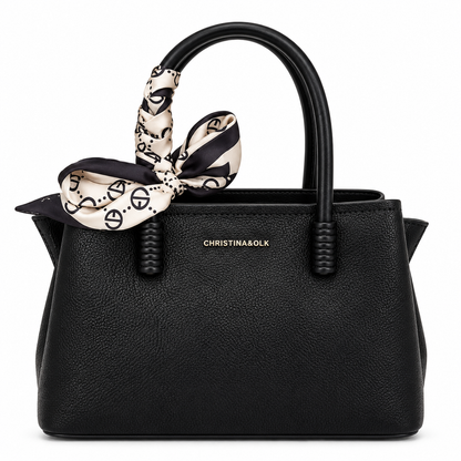 Elegant  Textured Handbag with Silk Scarf Detail