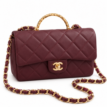 Chanel Lambskin Resin Quilted Top Handle Flap Black