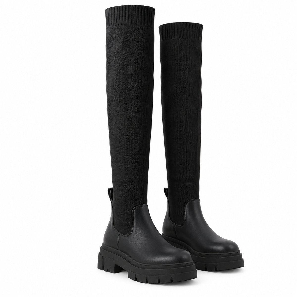 Knit Sock-Style Chunky Platform Knee-High Boots