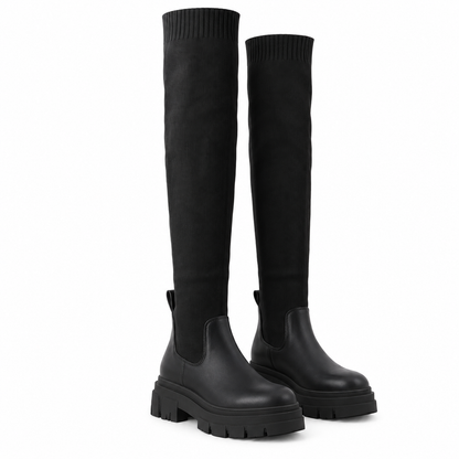 Knit Sock-Style Chunky Platform Knee-High Boots