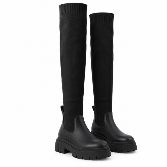 Knit Sock-Style Chunky Platform Knee-High Boots