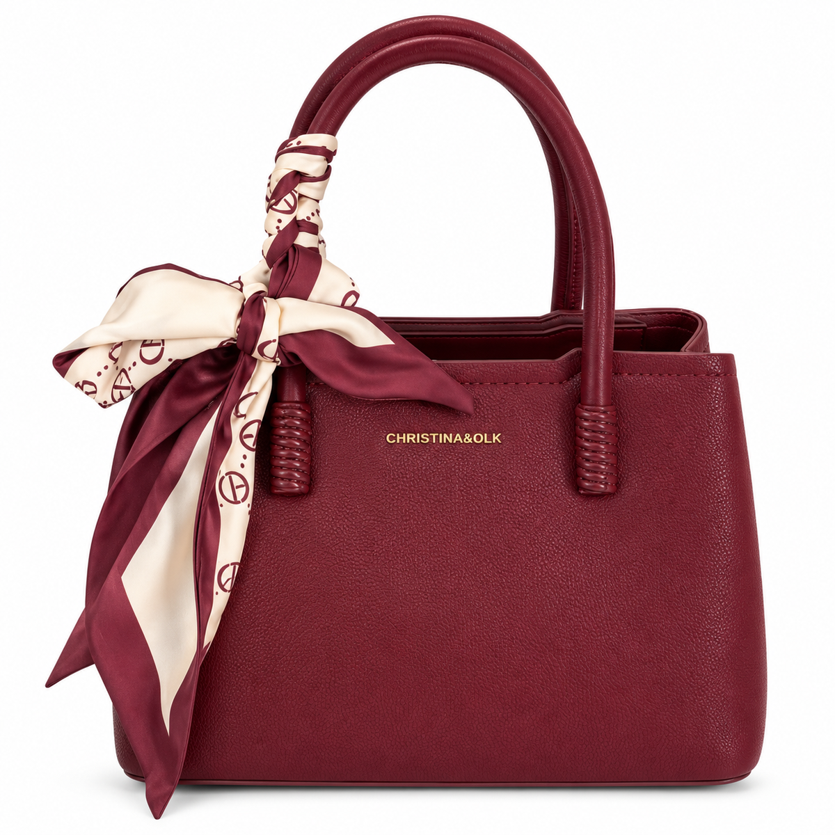 Elegant  Textured Handbag with Silk Scarf Detail