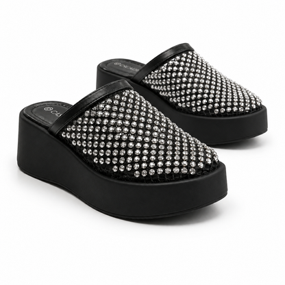Women’s  Rhinestone Platform Wedge Mule Sandals