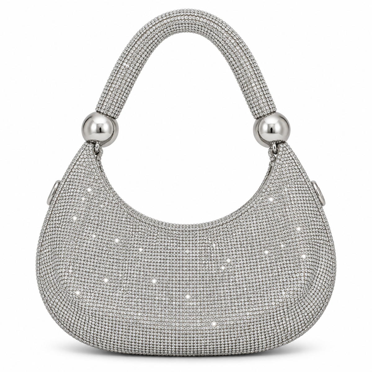 Silver Rhinestone Hoop Handle Clutch Bag