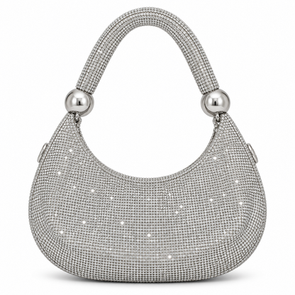 Silver Rhinestone Hoop Handle Clutch Bag