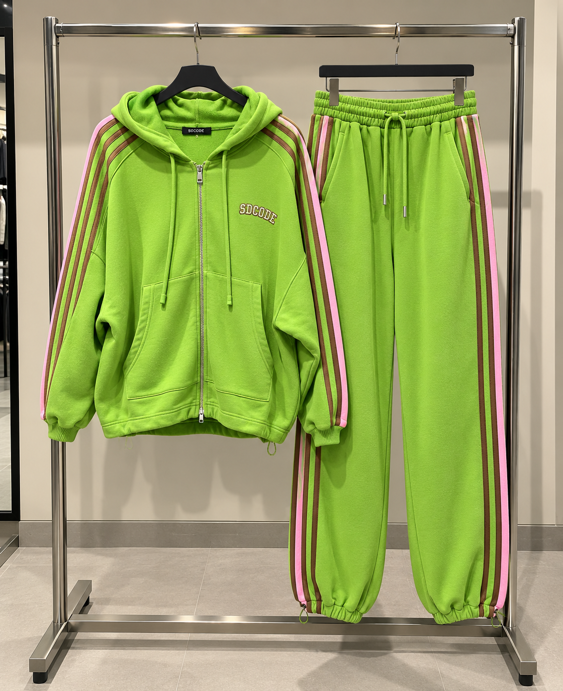 Lime Green & Pink Stripe Tracksuit Set