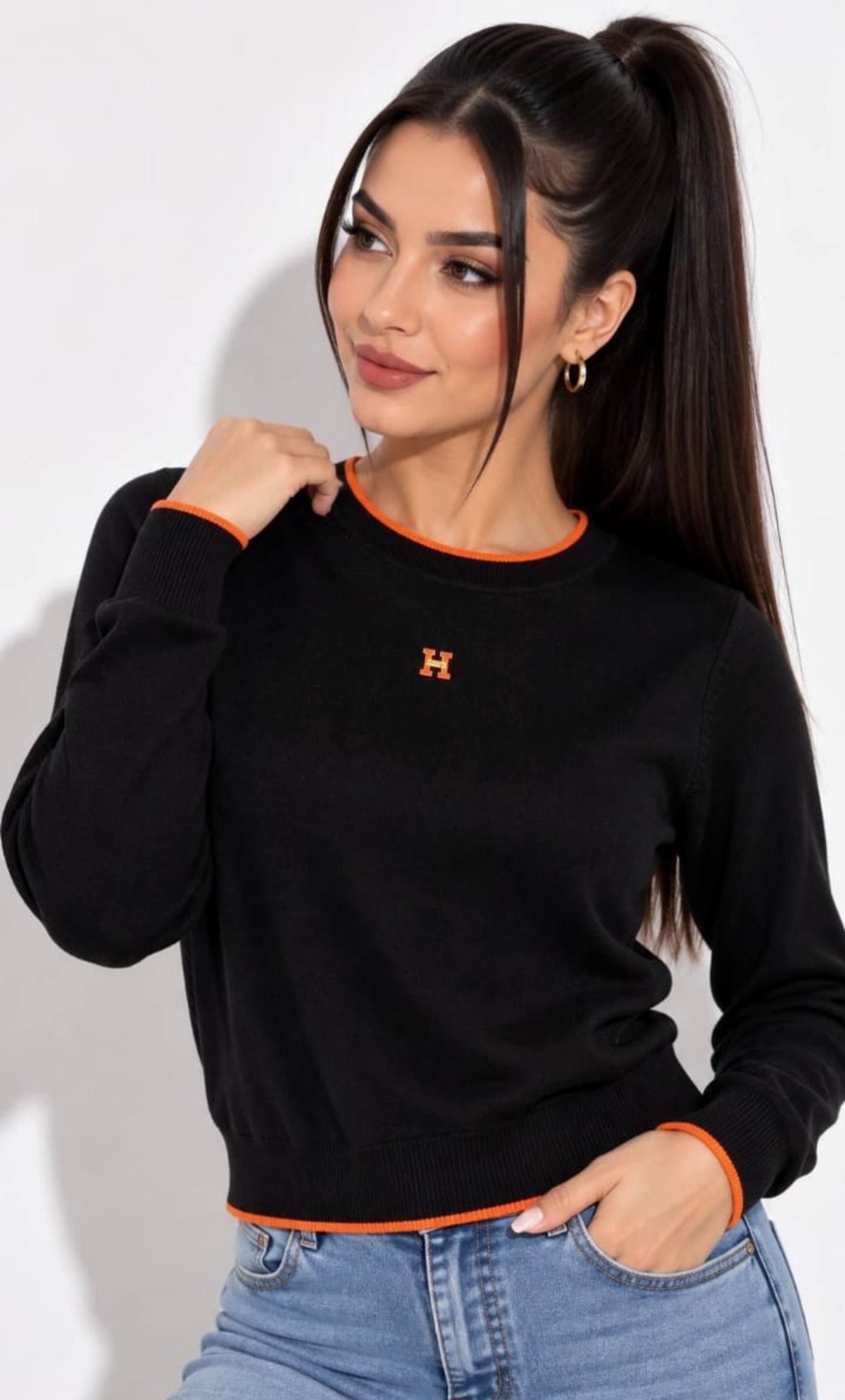 Sweater with Orange Trim