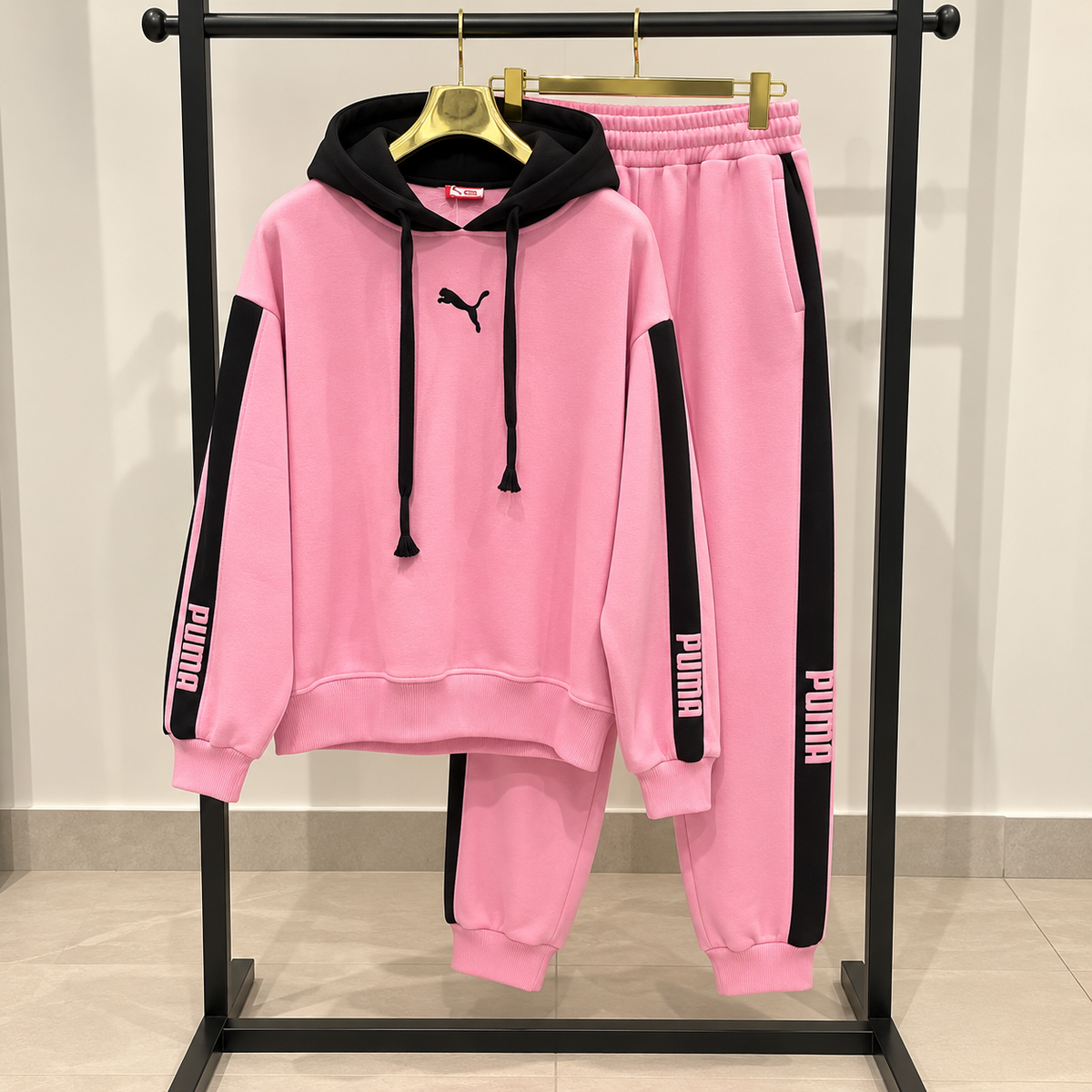 Pink & Black Sporty Oversized Two-Piece Tracksuit