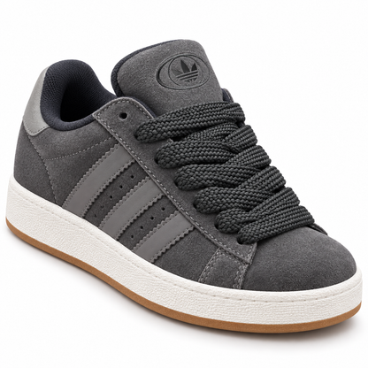 Adidas Navy Blue Suede Sneakers with White Stripes & Gum Sole