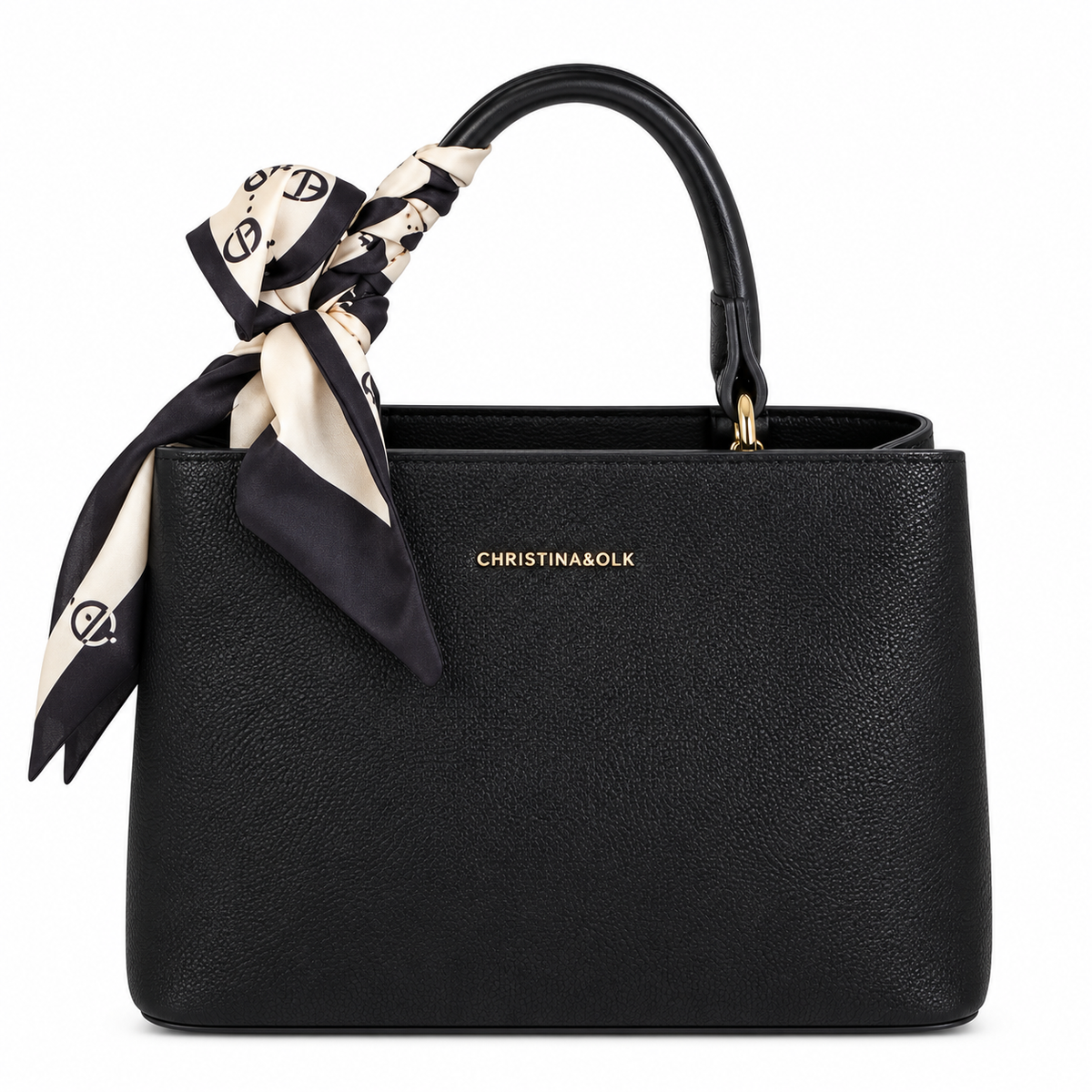 Elegant Textured Handbag with Silk Scarf Detail
